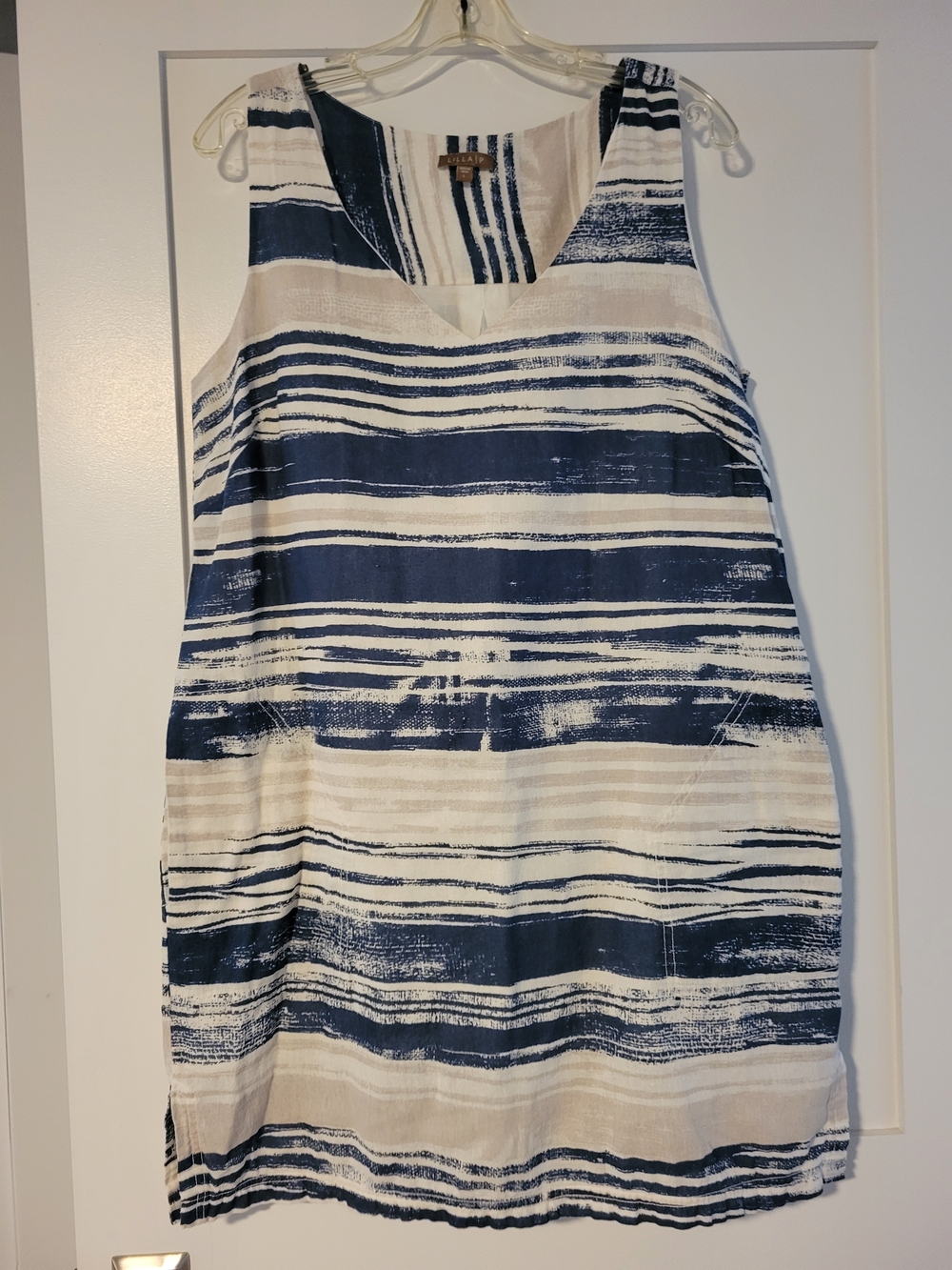 Lilla P Navy and White Brushstroke Stripe Sleeveless Shift Dress
